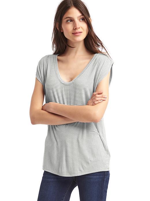 Gap Women Scoop Cap Sleeve Stripe Tee - Grey Stripe