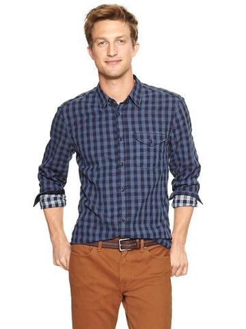 Gap 1969 Indigo Checkered Utility Shirt - Printed Indigo Check