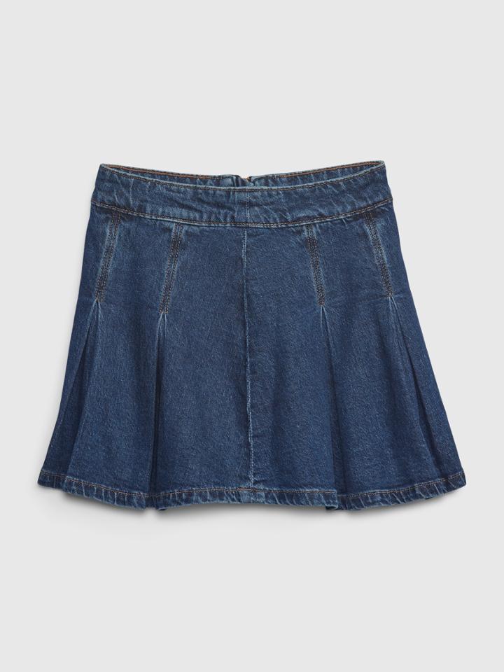 Kids Pleated Denim Skirt With Washwell