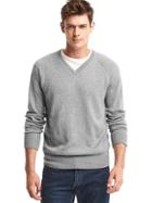 Gap Men Wool V Neck Sweater - Medium Gray