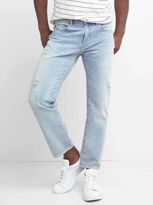 Gap Men Lightweight Destructed Slim Fit Wader Jeans Stretch - Light Bleached Destroy