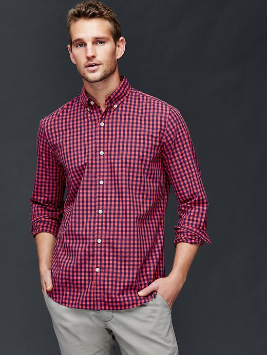 Gap Men True Wash Gingham Slim Fit Shirt - Red