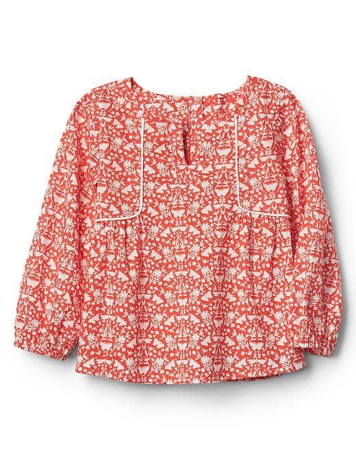 Gap Floral Split Neck Top - Hula Red