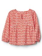 Gap Floral Split Neck Top - Hula Red