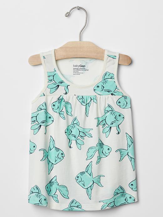 Gap Print Shirred Tank - Blue Fish Print