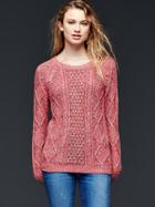 Gap Women Cable Knit Pullover Sweater - Pink Marled