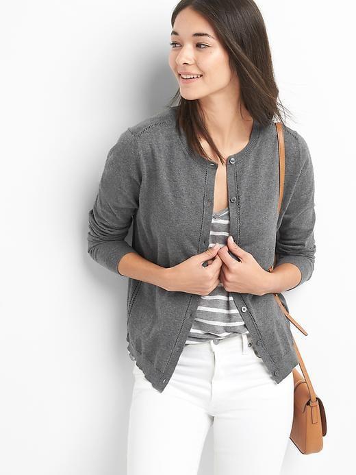 Gap Pointelle Trim Cardigan - Charcoal