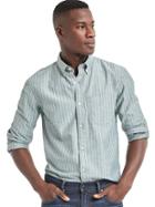 Gap Men Oxford Novelty Stripe Long Sleeve Shirt - Deep Hunter