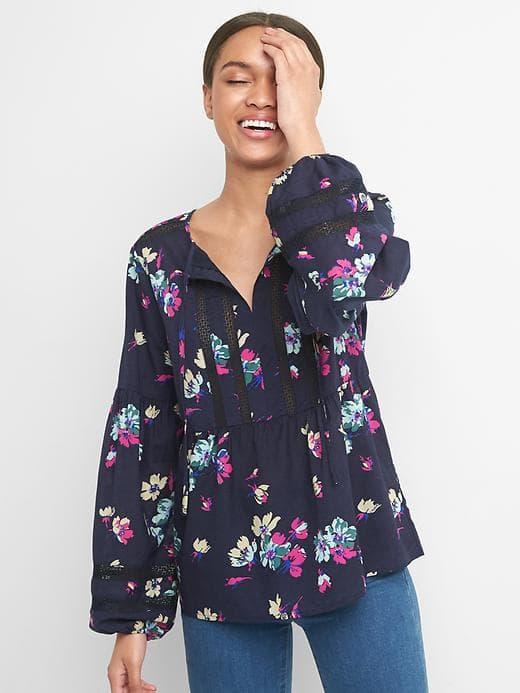 Gap Women Floral Peplum Top - Navy Floral