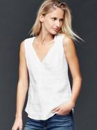 Gap Women Shirred Linen Tank - White