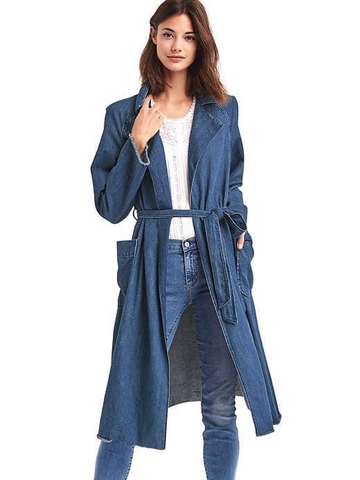 Gap Women 1969 Long Denim Open Front Coat - Dark Indigo
