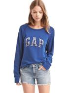 Gap Women French Terry Floral Logo Pullover - Downhill Blue