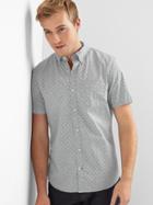 Gap Men Poplin Print Slim Fit Short Sleeve Shirt - Palm Gray