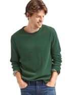 Gap Men Waffle Knit Crew Sweatshirt - Dark Emerald