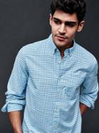 Gap Men Oxford Micro Windowpane Standard Fit Shirt - Cyan Blue