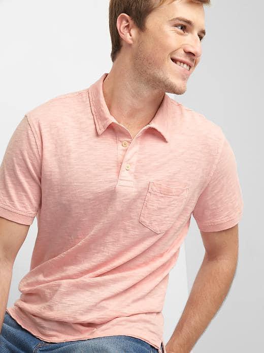 Gap Men Slub Jersey Polo - Pink Standard