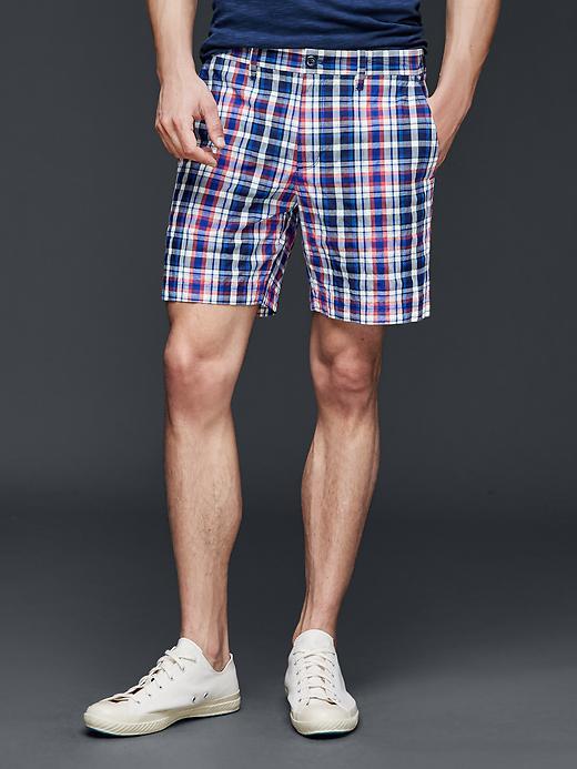 Gap Men Getaway Plaid Seersucker Shorts 7 - Blue/pink