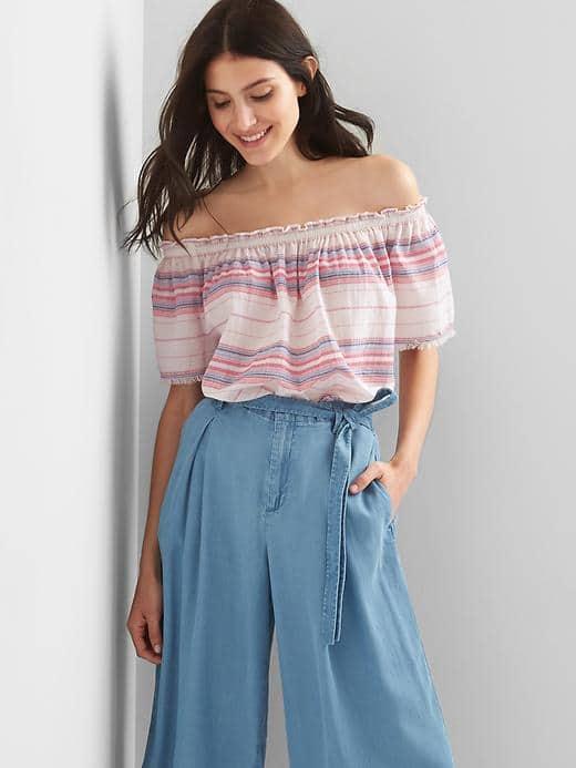 Gap Women Stripe Off Shoulder Top - White Stripe