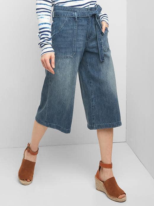 Gap Women Washwell High Rise Denim Culottes - Medium Indigo