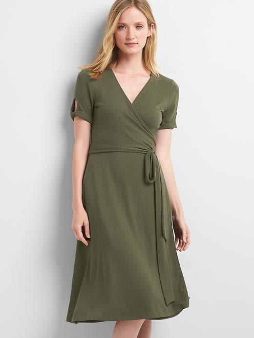 Gap Women Softspun Wrap Midi Dress - Black Moss