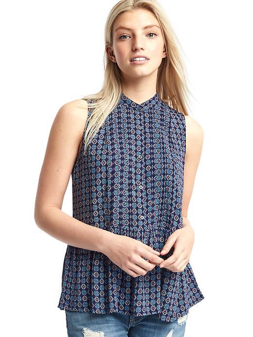 Gap Women Print Peplum Top - Light Blue/navy