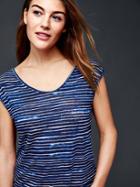 Gap Women Linen Cap Sleeve Wavy Stripe Tee - Elysian Blue
