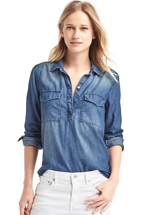 Gap Women 1969 Tencel Denim Utility Popover - Dark Indigo