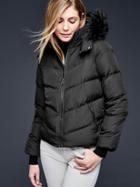 Gap Women Faux Fur Trim Chevron Puffer Jacket - True Black