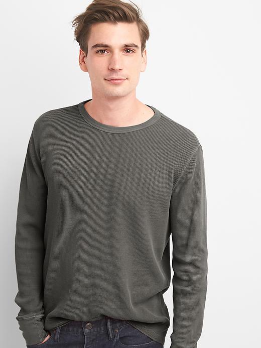 Gap Men Garment Dyed Waffle Crewneck - Soft Black