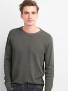 Gap Men Garment Dyed Waffle Crewneck - Soft Black