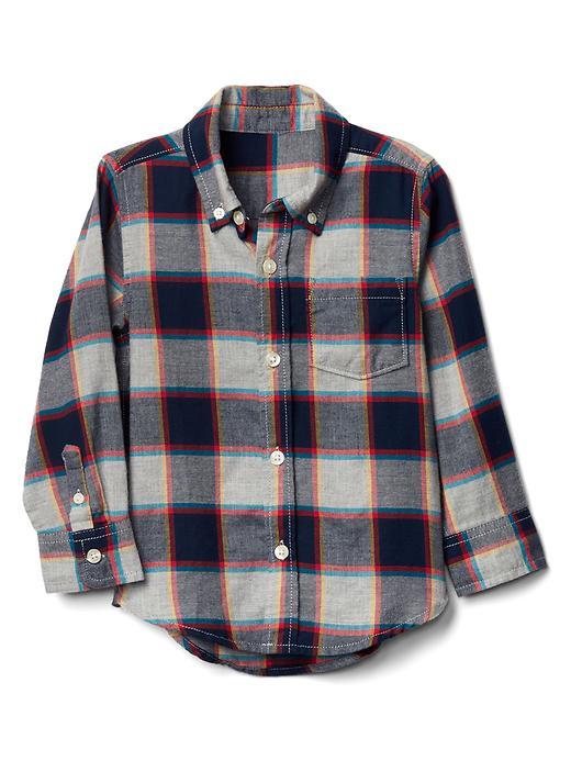 Gap Box Plaid Button Down Flannel Shirt - Grey Heather