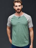 Gap Men Marled Baseball Henley - Green Heather