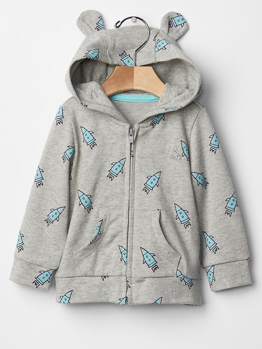 Gap Rocket Ship Bear Zip Hoodie - Swimming Blue