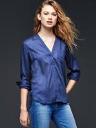Gap Women V Neck Long Sleeve Shirt - Elysian Blue