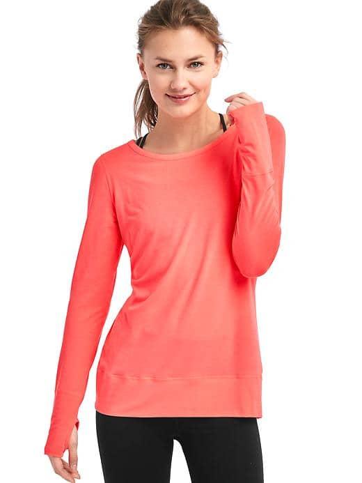 Gap Women Gapfit Breathe Long Sleeve Ballet Tee - Neon Coral