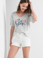 Gap Women Floral Logo Short Sleeve Tee - Light Heather Grey