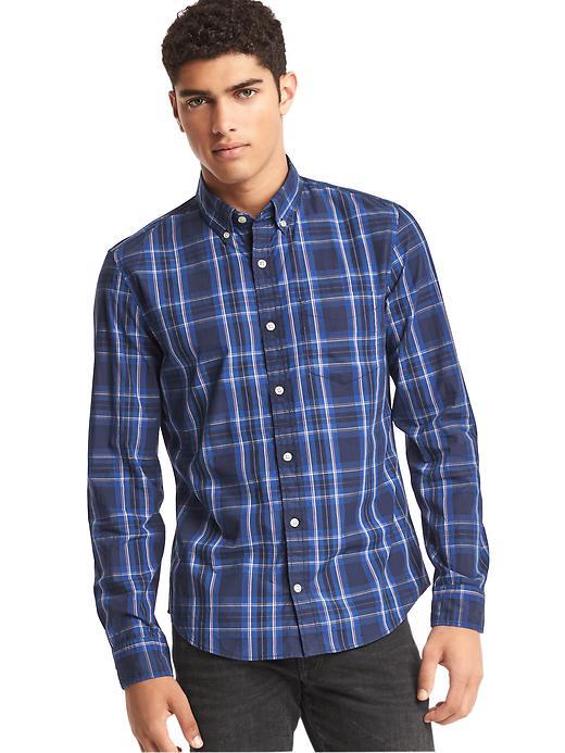 Gap Men True Wash Large Plaid Slim Fit Shirt - Brillant Blue