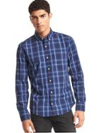 Gap Men True Wash Large Plaid Slim Fit Shirt - Brillant Blue