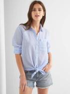 Gap Women Linen Oversize Boyfriend Shirt - Blue & White Stripe