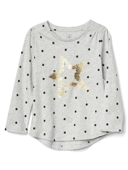 Gap Metallic Graphic Long Sleeve Tee - Grey Stars