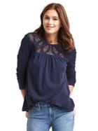 Gap Women Crochet Yoke Long Sleeve Top - Dark Night