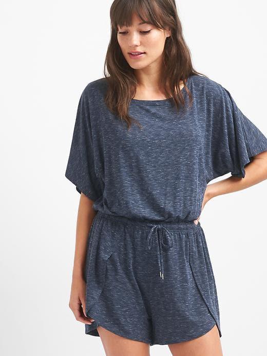 Gap Flutter Sleeve Boatneck Romper - Navy Space Dye