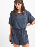 Gap Flutter Sleeve Boatneck Romper - Navy Space Dye