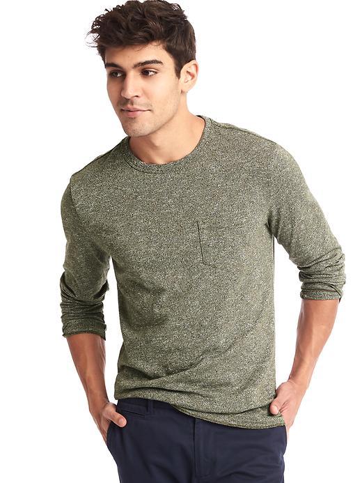Gap Men Marled Long Sleeve Pocket Tee - Dark Olive