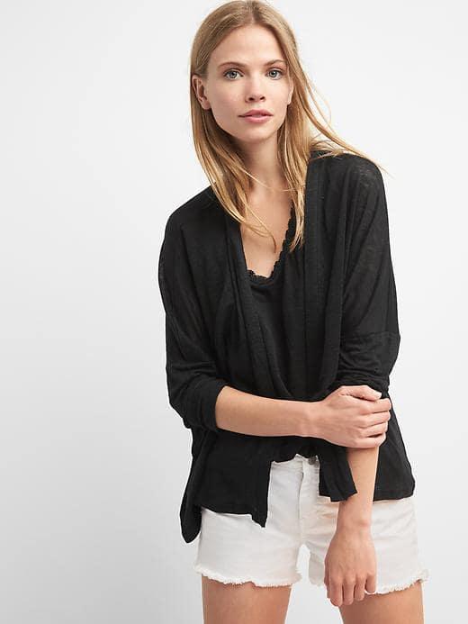 Gap Women Linen Batwing Open Front Cardigan - Black