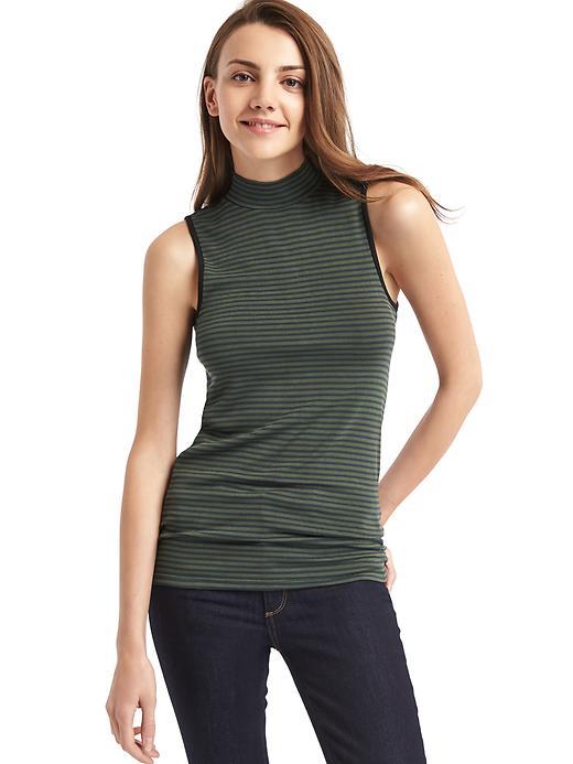 Gap Women Ribbed Stripe Mockneck Tank - Green Stripe