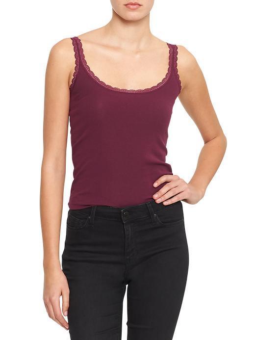 Gap Women Factory Lace Trim Ribbed Tank - Ruby Wine