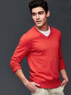 Gap Men Cotton V Neck Sweater - Red Heather