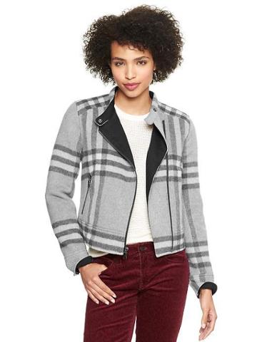 Gap Cropped Plaid Moto Jacket - Gray Plaid