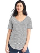 Gap Women Short Sleeve V Neck Vintage Wash Tee - White Stripe
